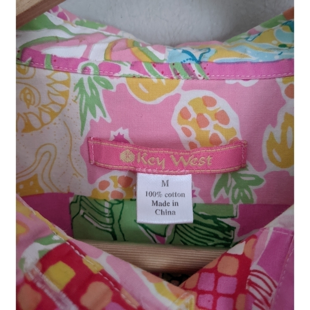 Key West Patchwork Cotton Button Down Top Size M - image 7
